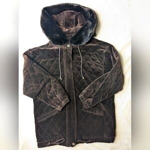 Liz sport vintage 90s quilted chocolate brown fuzzy jacket